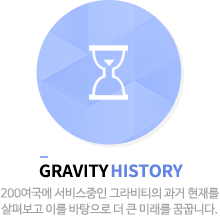 gravity history - 200여국에 서비스중인 그라비티의 과거 현재를 살펴보고 이를 바탕으로 더 큰 미래를 꿈꿉니다. 